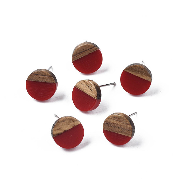 

PandaHall Opaque Resin & Walnut Wood Stud Earrings, with 316 Stainless Steel Pins, Flat Round, Dark Red, 10mm, Pin: 0.7mm Wood Flat Round