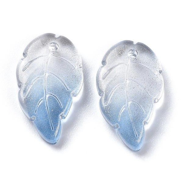 

PandaHall Baking Paint Glass Pendants, Two Tone, with Glitter Gold Powder, Leaf, Steel Blue, 17.5x10x2.9mm, Hole: 1.2mm Glass Leaf