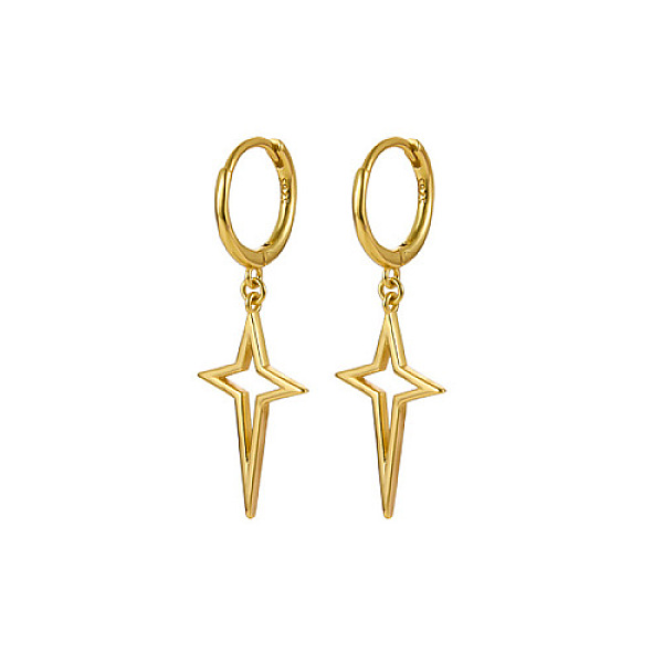

PandaHall 925 Sterling Silver Dangle Hoop Earrings for Women, Hollow Star, with S925 Stamp, Real 18K Gold Plated, 35mm Sterling Silver Star