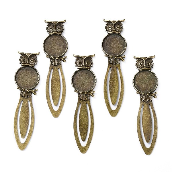 

PandaHall Iron Bookmark Cabochon Settings, Cadmium Free & Nickel Free & Lead Free, with Alloy Tray, Flat Round with Owl, Antique Bronze...