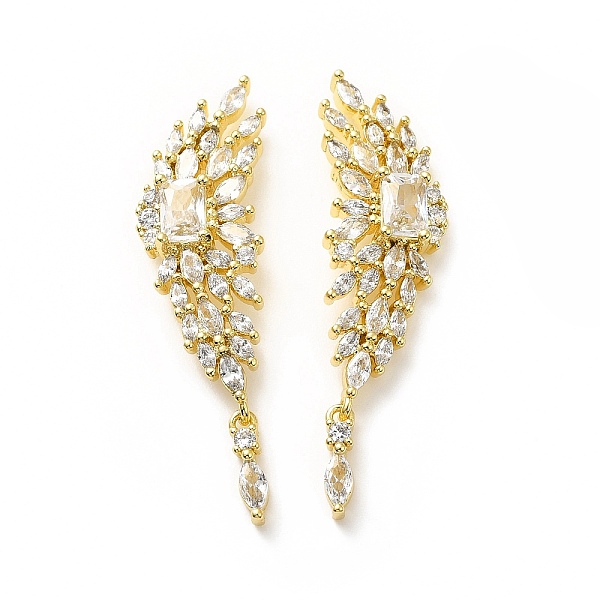 

PandaHall Clear Cubic Zirconia Wing Dangle Stud Earrings, Rack Plating Brass Jewelry for Women, Lead Free & Cadmium Free, Real 18K Gold...