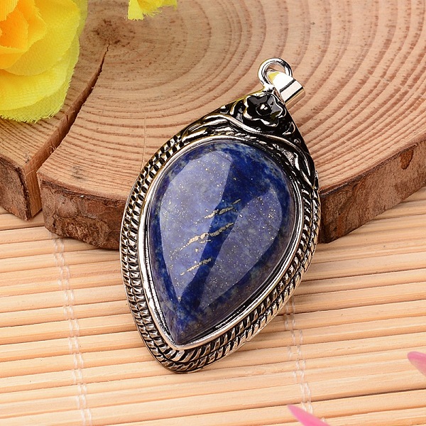 

PandaHall Teardrop Brass Natural Lapis Lazuli Pendants, 48x27x10mm, Hole: 6x3.5mm Lapis Lazuli Teardrop