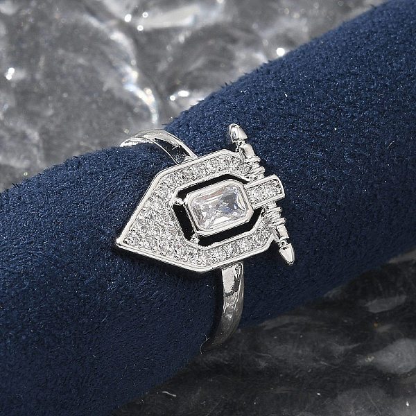 Brass Micro Pave Clear Cubic Zirconia Cuff Finger Rings for Women