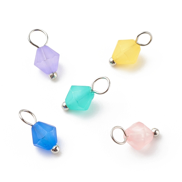 

PandaHall Frosted Acrylic Charms, with Brass Findings, Mixed Color, Cone, Platinum, 10~11.5x5.5mm, Hole: 2.5~3mm Acrylic Cone Multicolor