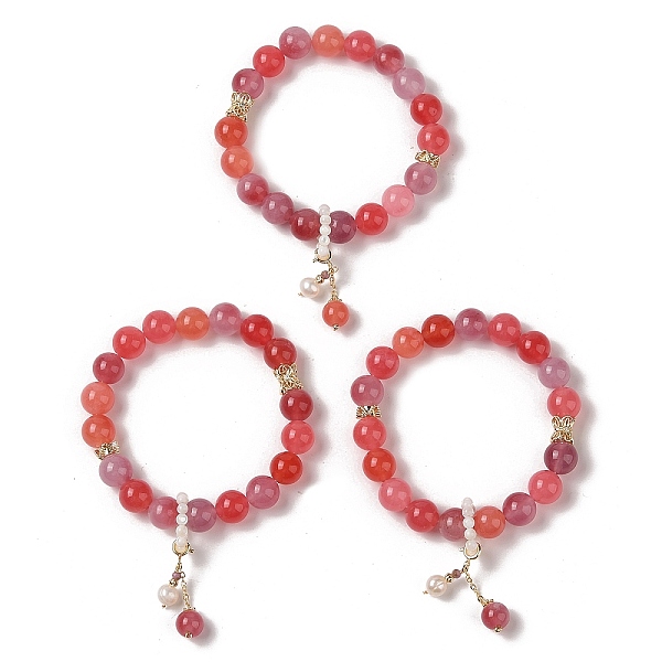 

PandaHall 10.5mm Round Dyed Natural Gemstone & Natural Pearl Beaded Stretch Bracelets, Brass Charm Bracelets for Women, Real 14K Gold Plated...