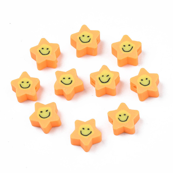 

PandaHall Handmade Polymer Clay Beads, Star with Smiling Face, Sandy Brown, 7.5~9x8.5~9x3.5~4mm, Hole: 1.6mm Polymer Clay Star