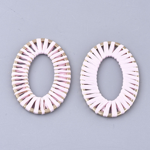 

PandaHall Handmade Raffia Woven Linging Rings, with Alloy Findings, Oval Ring, Light Gold, Misty Rose, 48x34x2mm, Inner Diameter...