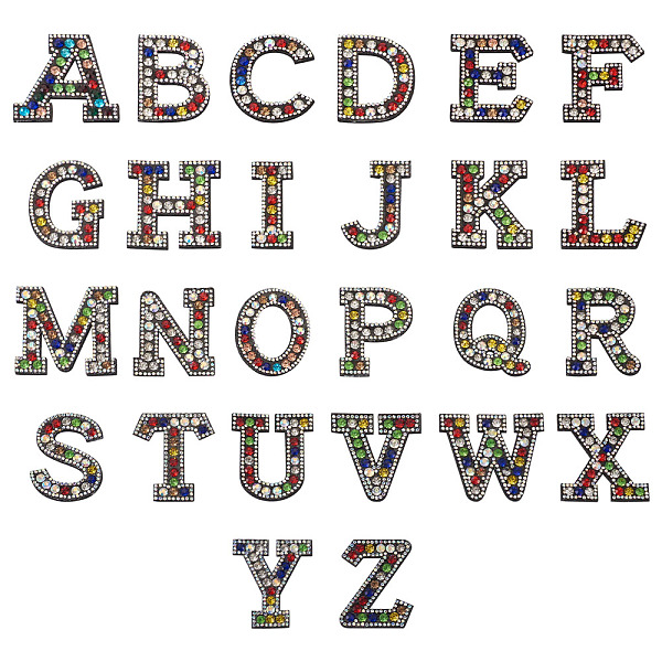 

PandaHall Cloth Iron On Alphabet Patches, with Resin Rhinestone, Costume Accessories, Letter A~Z, Colorful, 23~59x52~59x3.5mm, 26pcs/set...