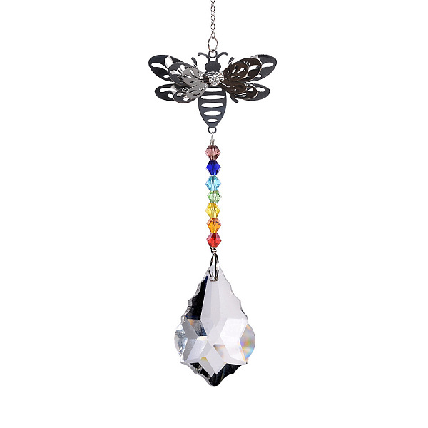 

PandaHall Glass Bicone Pendant Decorations, Hanging Suncatchers, with Iron Findings and Bees Link, for Garden Window Decoration, Leaf...