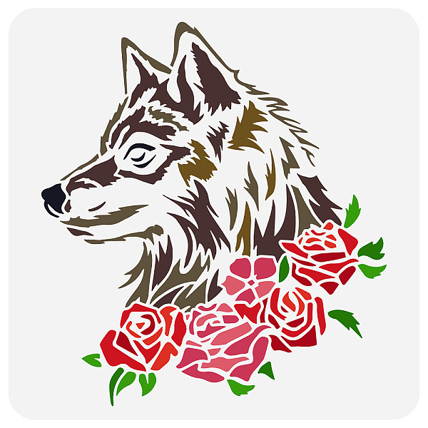 

PandaHall FINGERINSPIRE Wolf Rose Painting Stencil 11.8x11.8inch Reusable Floral Wolf Stencil Plastic Rose Drawing Template Animal Theme...