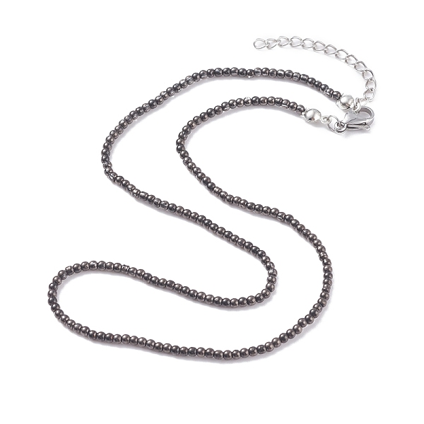 

PandaHall Round Glass Beaded Necklace for Women, Gunmetal, 15.16 inch(38.5cm) Glass