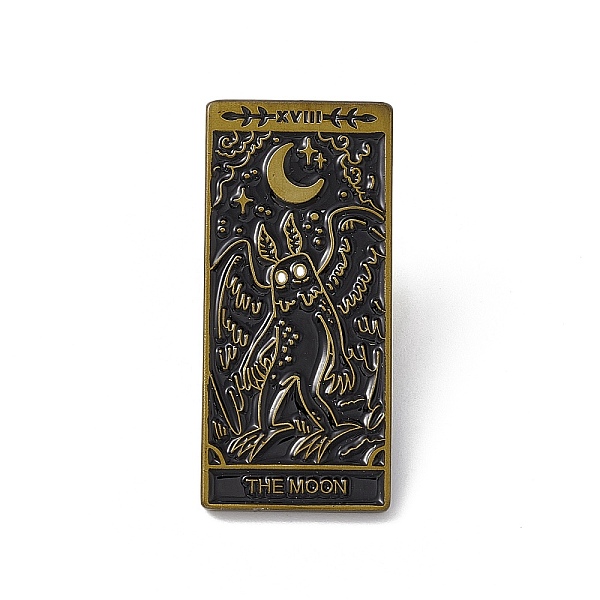

PandaHall The Moon with Oblong Tarot Card Enamel Pin, Brass Brooch for Backpack Clothes, Red Copper, 30x14x2mm, Pin: 1.2mm. Brass Black