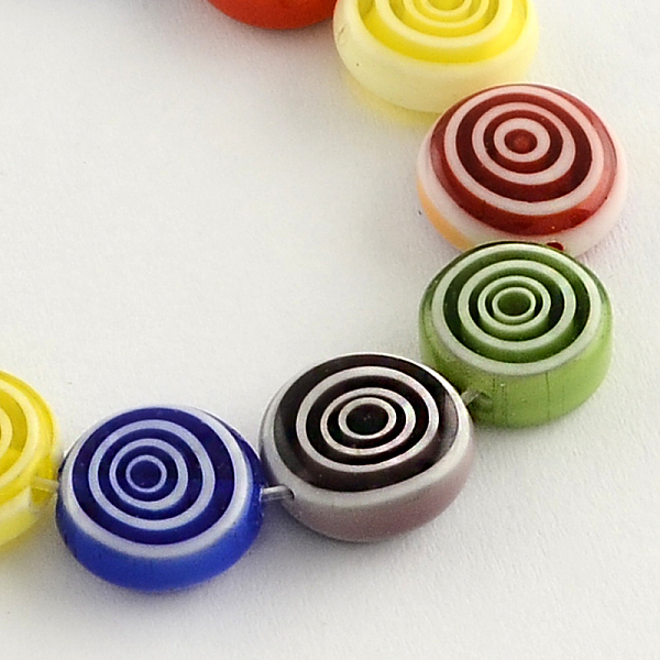 

PandaHall Flat Round Handmade Millefiori Glass Beads, Mixed Color, 10x4mm, Hole: 1mm, about 38pcs/strand, 14.5 inch Millefiori Lampwork Flat..., Multicolor
