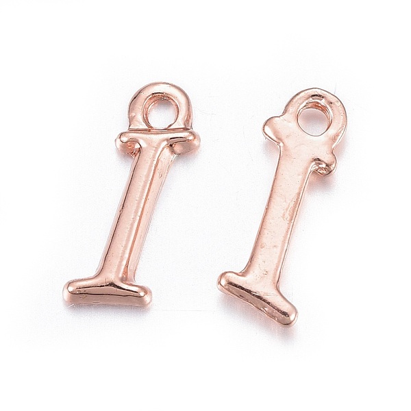 

PandaHall Rose Gold Plated Alloy Letter Pendants, Rack Plating, Cadmium Free & Lead Free, Letter.I, 13x4x2mm, Hole: 1.5mm Alloy Letter