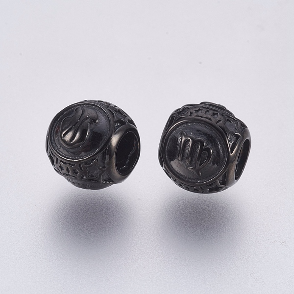 

PandaHall 316 Surgical Stainless Steel European Beads, Large Hole Beads, Rondelle with Constellations Virgo, Gunmetal, 10x9mm, Hole: 4mm 316...