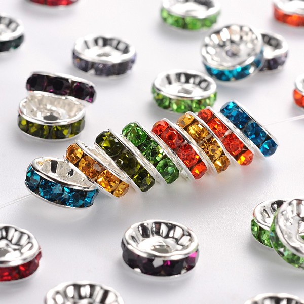 

PandaHall Brass Grade A Rhinestone Spacer Beads, Silver Color Plated, Nickel Free, Mixed Color, 10x4mm, Hole: 2mm Brass+Rhinestone Rondelle..., Multicolor