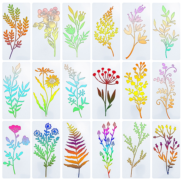

PandaHall PET Plastic Drawing Painting Stencils Templates, Rectangle, Flower, 152x76x0.3mm, 18pcs/set Plastic Flower White