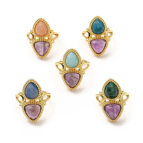 

PandaHall Natural Amethyst & Gemstone Twist Rhombus Adjustable Ring, Real 18K Gold Plated Brass Wide Ring for Women, Cadmium Free & Lead...