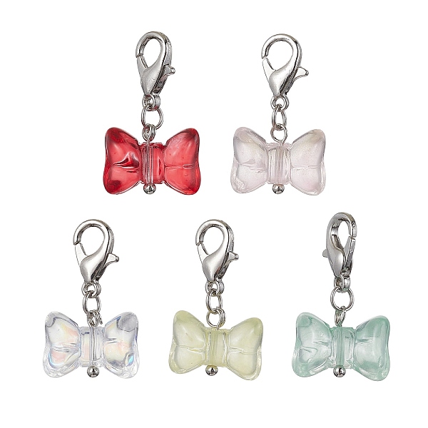 

PandaHall Glass Bowknot Pendant Decorations, with Alloy Lobster Claw Clasps, Platinum, 24mm Glass Bowknot Multicolor
