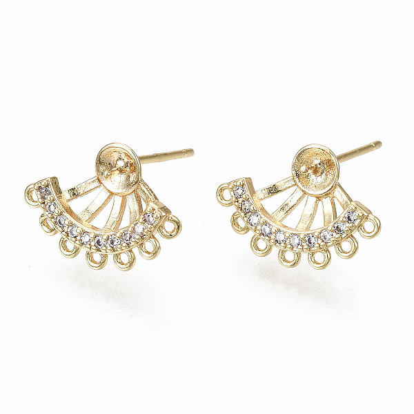 

PandaHall Brass Micro Pave Clear Cubic Zirconia Stud Earring Findings, for Half Drilled Beads, with Loop, Nickel Free, Real 18K Gold Plated...