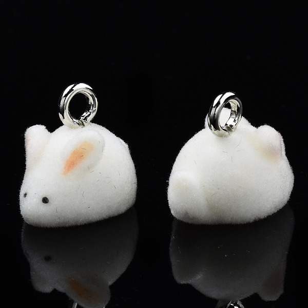 

PandaHall Flocky Resin Pendants, with Platinum Plated Iron Loops, Rabbit, Light Salmon, 13.5x15.5x11mm, Hole: 2.5mm Iron+Resin Rabbit
