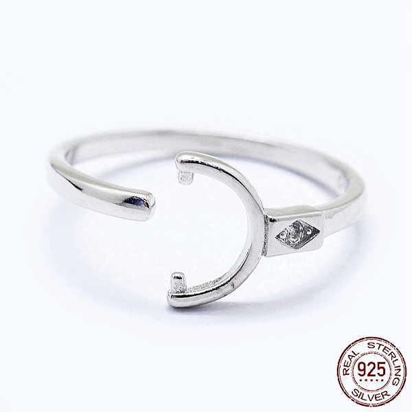 

PandaHall Adjustable Rhodium Plated 925 Sterling Silver Cuff Finger Ring Components, For Half Drilled Beads, with Cubic Zirconia, Clear...