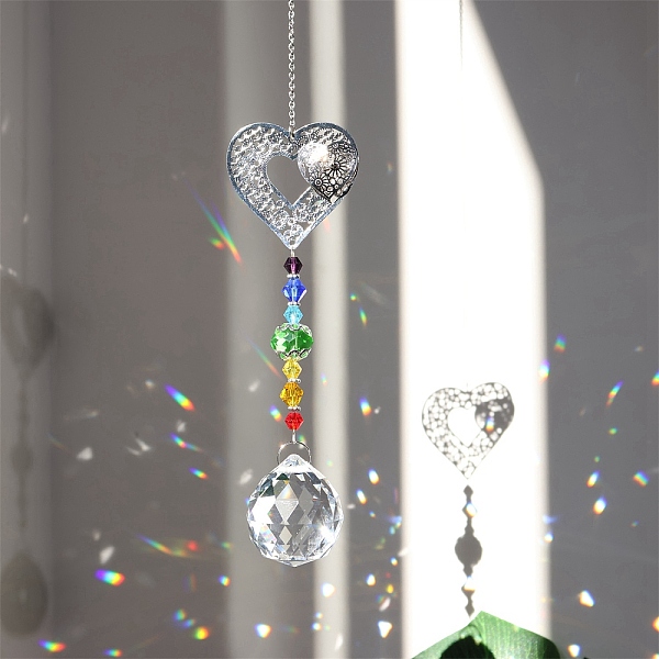 

PandaHall Crystal Pendant Decorations, with Metal Findings, for Home, Garden Decor, Heart, 300~400mm Glass Heart