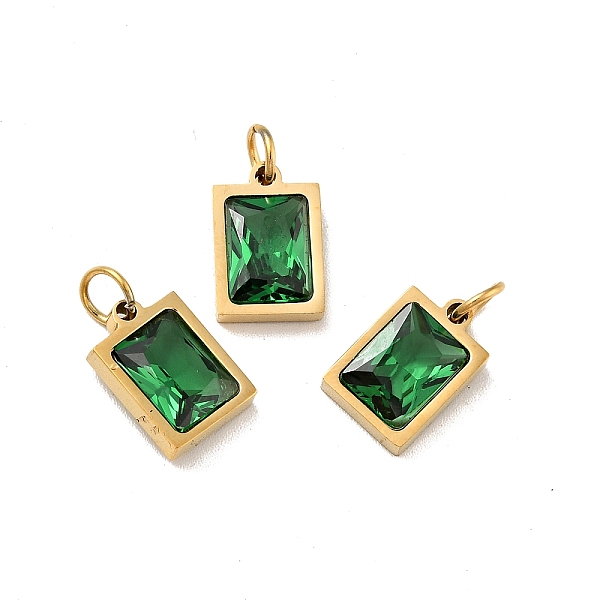 

PandaHall Vacuum Plating 304 Stainless Steel Pendants, with Cubic Zirconia and Jump Rings, Single Stone Charms, Rectangle, Golden, Green...