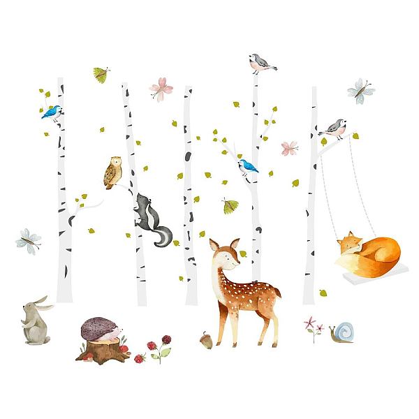 

PandaHall SUPERDANT Birch Trees Wall Decals Stickers Forest Animal Neutral Nursery Decor Woodland Deer Cardinal Bird Peel and Stick Home...