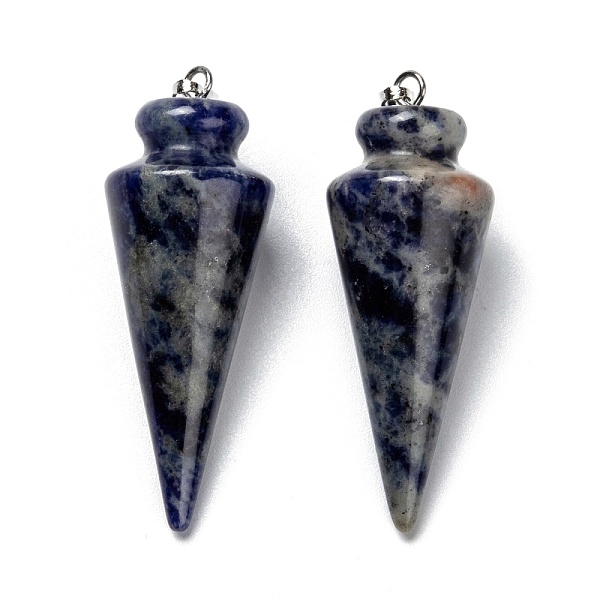 

PandaHall Natural Sodalite Pendants, with Platinum Brass Findings, Cone, 40~44x15~16mm, Hole: 3x7mm Sodalite Cone