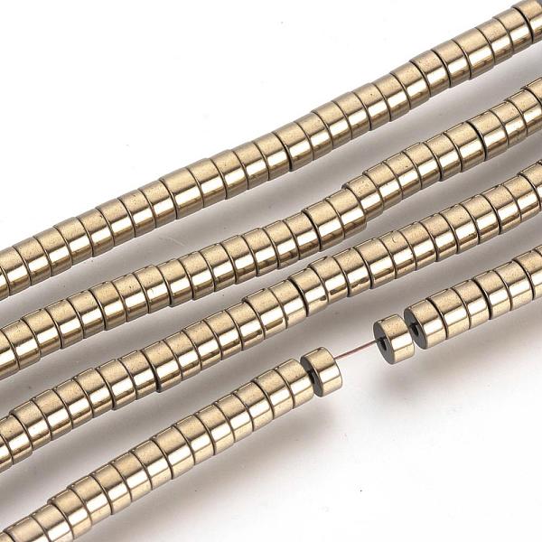 

PandaHall Electroplate Non-magnetic Synthetic Hematite Beads Spacers Strands, Heishi Beads, Flat Round/Disc, Light Gold Plated, 4x2mm, Hole...