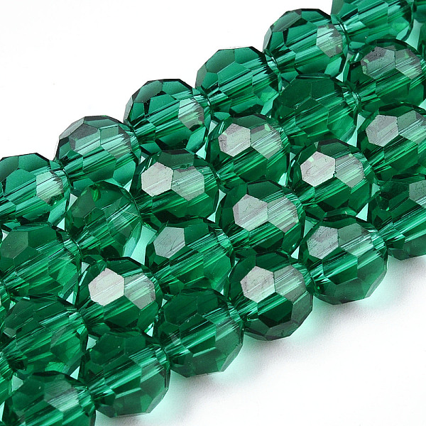 

PandaHall Transparent Glass Beads, Faceted(32 Facets), Round, Green, 8mm, Hole: 1mm, about 65~67pcs/strand, 49~50cm Glass Round Green