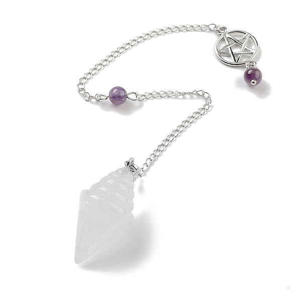

PandaHall Natural Quartz Crystal Pointed Dowsing Pendulums, with Rack Plating Brass Findings, Cone, 245mm Quartz Crystal Cone