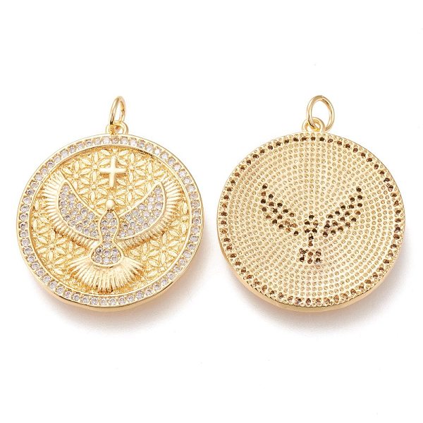 

PandaHall Brass Micro Pave Clear Cubic Zirconia Pendants, with Jump Rings, Long-Lasting Plated, Flat Round with Bird & Cross, Clear, Golden...
