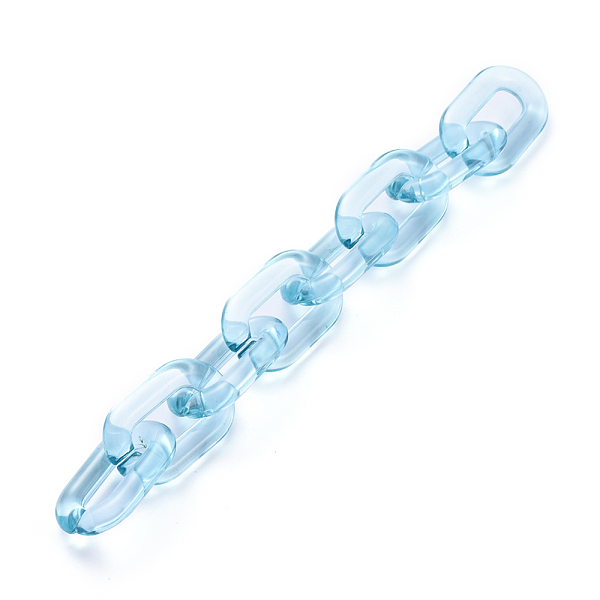 

PandaHall Handmade Transparent Acrylic Cable Chains, Oval, Sky Blue, Link: 31x19.5x5mm, about 39.37 inch(1m)/strand Acrylic Blue