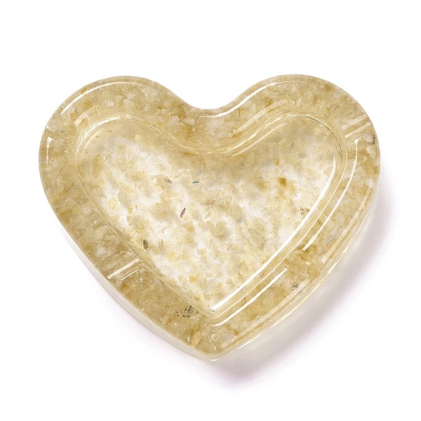 PandaHall Resin with Natural Citrine Chip Stones Ashtray, Home OFFice Tabletop Decoration, Heart, 103x121x27mm, Inner Diameter: 96x60mm...