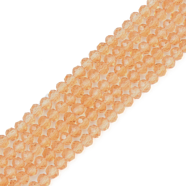 

PandaHall Glass Beads Strands, Faceted, Rondelle, Peru, 8x6mm, Hole: 1mm, about 63~65pcs/strand, 39~40cm Glass Rondelle Brown