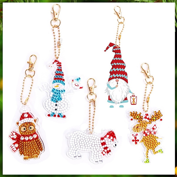 

PandaHall Christmas Theme DIY Diamond Painting Keychain Kit, Including Acrylic Board, Keychain Clasp, Bead Chain, Resin Rhinestones Bag...