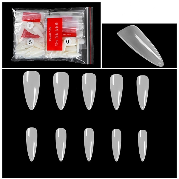 

PandaHall Plastic Seamless Almond False Nail Tips, Practice Manicure Nail Art Tool, Creamy White, 23.9~29.2x6.7~12.5mm, 500pcs/bag Plastic