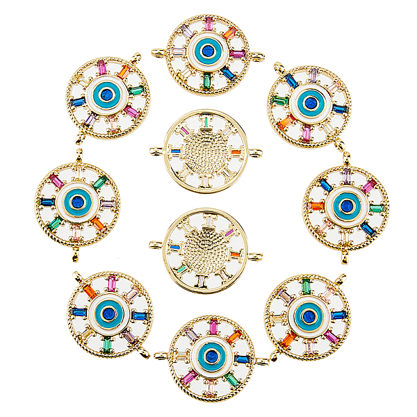 

PandaHall HOBBIESAY 10Pcs Colorful Evil Eye Connector Charms Round Evil Eye Pendant Spacer Beads Cubic Zirconia Enamel Charms Links...