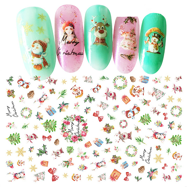 

PandaHall Self Adhesive Nail Art Stickers, DIY Nail Art Decoration, Christmas Theme, Colorful, 13x8cm Paper Flower