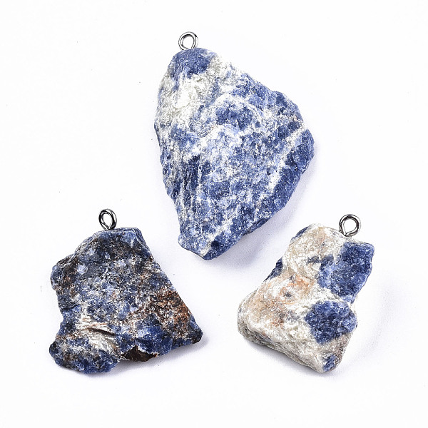 

PandaHall Natural Sodalite Pendants, Rough Raw Stone, with 304 Stainless Steel Loops, Nuggets, Stainless Steel Color, 26~45x23~36x7~14mm...