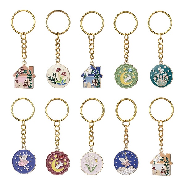 

PandaHall Water Plant Elf Series Alloy Enamel Pendant Keychains, with Iron Keychain Ring, Mixed Shapes, Golden, 7.9~8.2cm Alloy Mixed Shapes..., Multicolor