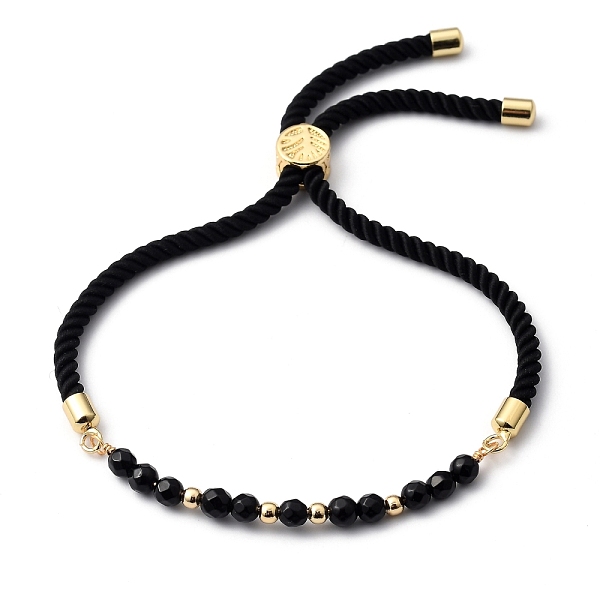 

PandaHall Adjustable Slider Bracelets, Nylon Cord Bracelets, with Natural Black Agate Beads and Brass Beads, Golden, Inner Diameter: 3/4...