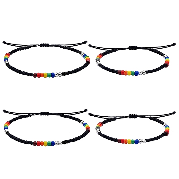 

PandaHall 4Pcs 4 Style Glass Seed & 303 Stainless Steel Braided Bead Bracelets and Anklets Set, Friendship Jewelry for Women, Colorful...