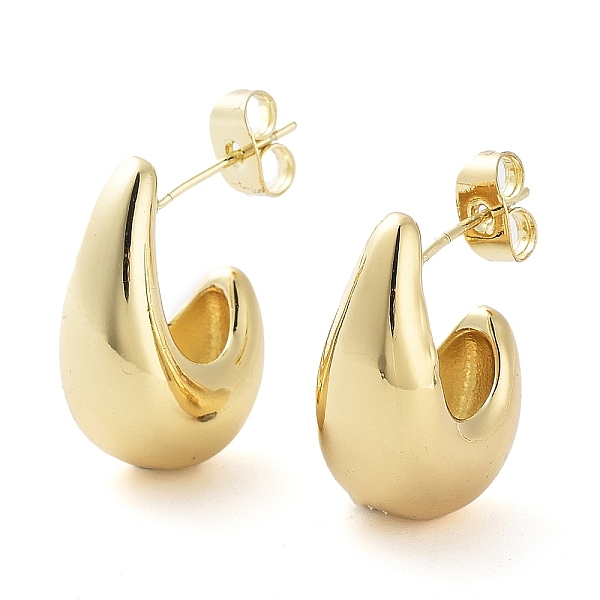 

PandaHall Brass Teardrop Stud Earrings, Half Hoop Earrings for Women, Real 18K Gold Plated, 14x9.5mm Brass Teardrop