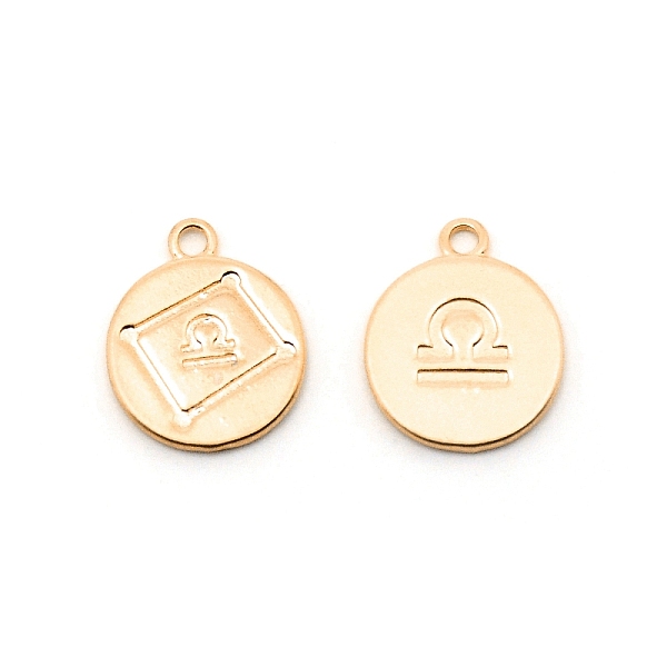 PandaHall Alloy Pendants, Flat Round with Constellation, Matte Coffee Golden, Libra, 20x16.5x1.5mm, Hole: 2mm Alloy Libra