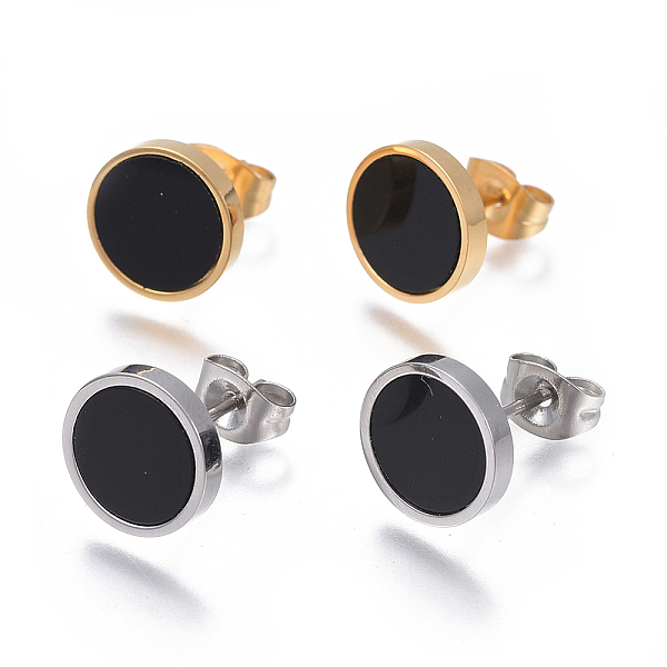 

PandaHall 304 Stainless Steel Stud Earrings, with Resin, Flat Round, Mixed Color, 10mm, Pin: 0.8mm Resin