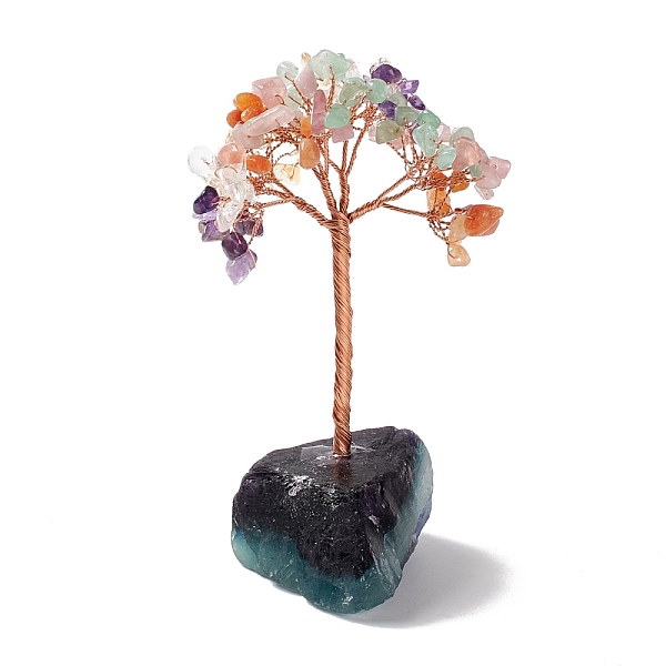 

PandaHall Natural Gemstone Tree Display Decoration, Reiki Spiritual Energy Tree, Raw Fluorite Base Feng Shui Ornament for Wealth, Luck, Rose...