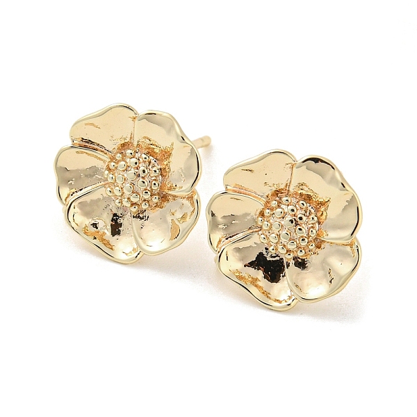 

PandaHall Brass Stud Earrings Findings, with Loops, Flower, Real 18K Gold Plated, 12mm, Hole: 1.8mm, Pin: 11x0.7mm Brass Flower